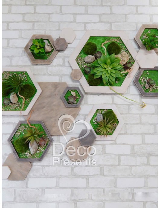 Настенный декор из натурального дерева "Шестигранники" для интерьера кафе