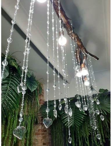Декоративна люстра з дерева з прозорими підвісками, для інтер'єру кафе, салону краси