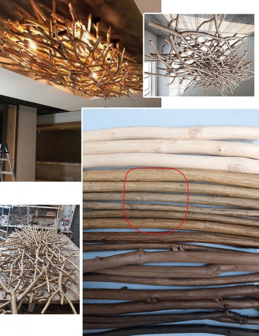 Светильник на потолок, люстра из деревянных веток