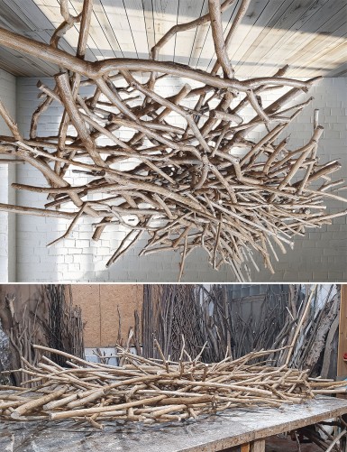 Светильник на потолок, люстра из деревянных веток